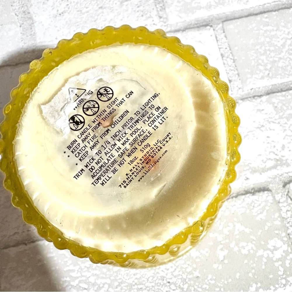KHall Yellow Hobnail Glass Candle 18oz 510g NEW